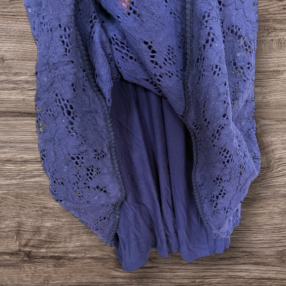 FREE PEOPLE Navy Blue Lace Fit & Flare Mini Dress Scoop Neck 3/4 Sleeve Size M - Picture 5 of 11